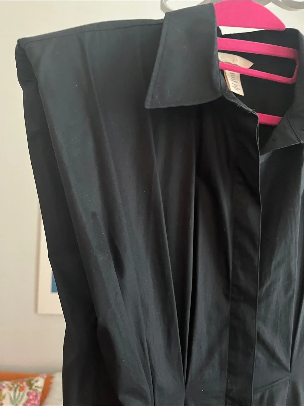 H&M Black Poplin Cotton Maxi Shirt Dress with Structured Shoulders - Picture 8 of 10